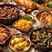 French dish names &mdash; classic French dishes including coq au vin, ratatouille and moules-frites