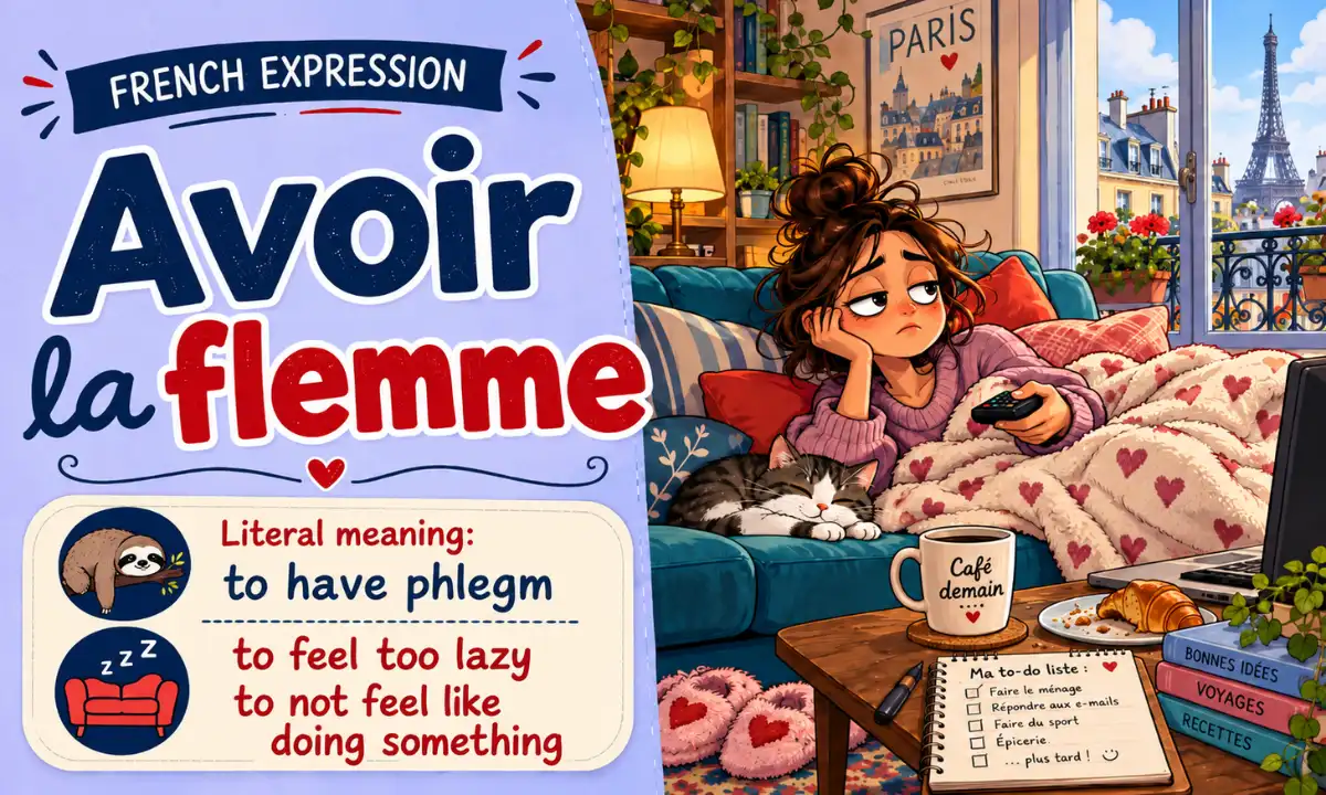 Avoir la flemme – to feel too lazy, to not feel like doing – French expression