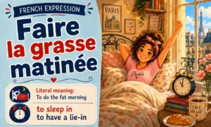 Faire la grasse matinée – Literal meaning: To do the fat morning – To sleep in, to have a lie-in – French expression