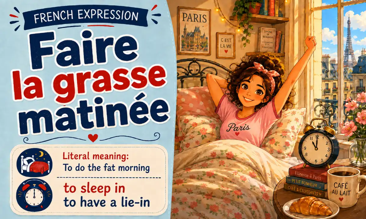Faire la grasse matinée – Literal meaning: To do the fat morning – To sleep in, to have a lie-in – French expression