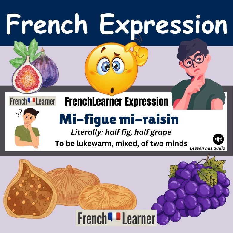 Mi figue mi raisin - French expression: To be lukewarm, mixed, of two minds.