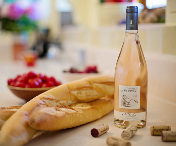 French wine and baguette