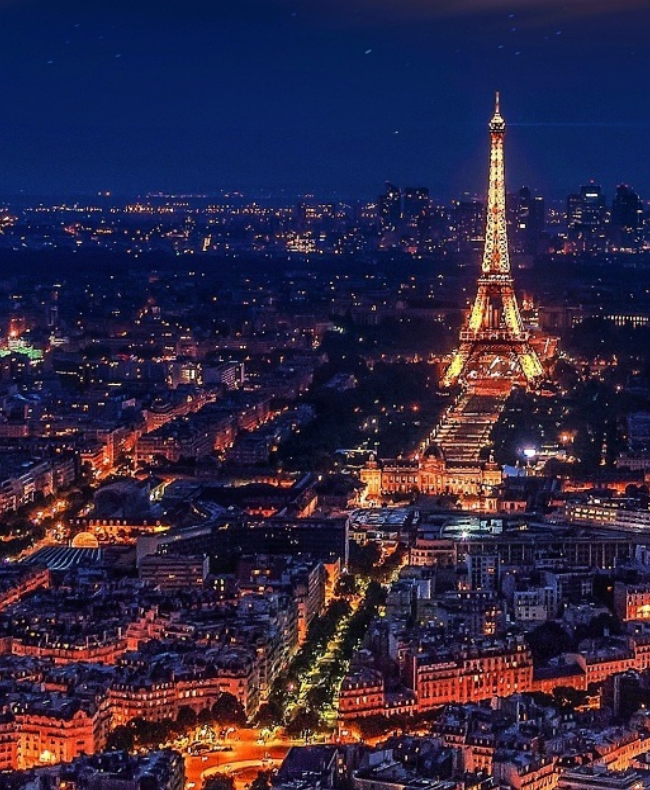 Paris and Eiffel Tower at night