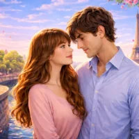 Je t&rsquo;aime&hellip; moi non plus by Serge Gainsbourg and Jane Birkin &mdash; French lyrics and English translation lesson by David Issokson. Young couple standing by the Seine in Paris at sunset with the Eiffel Tower in the background, surrounded by flowers and warm golden light.