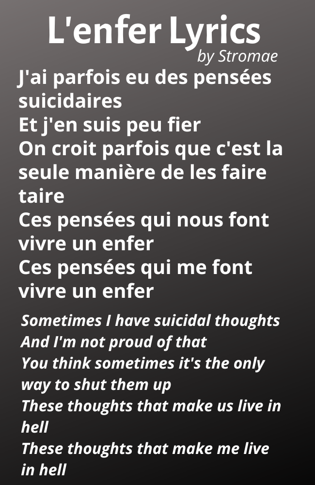 Lyrics from the chorus of L'enfer by Stromae