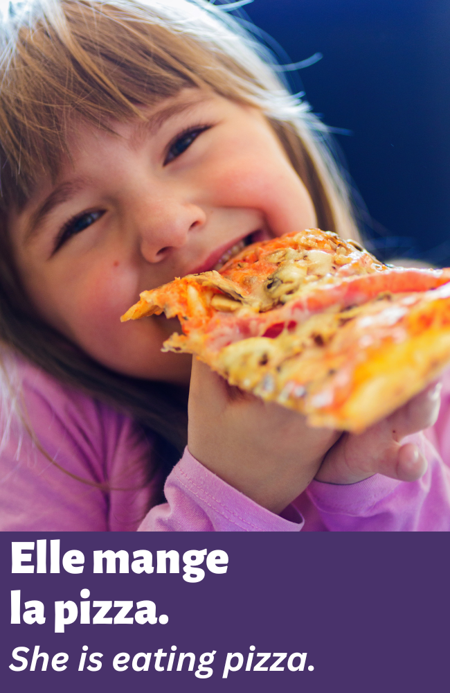 Girl eating pizza.