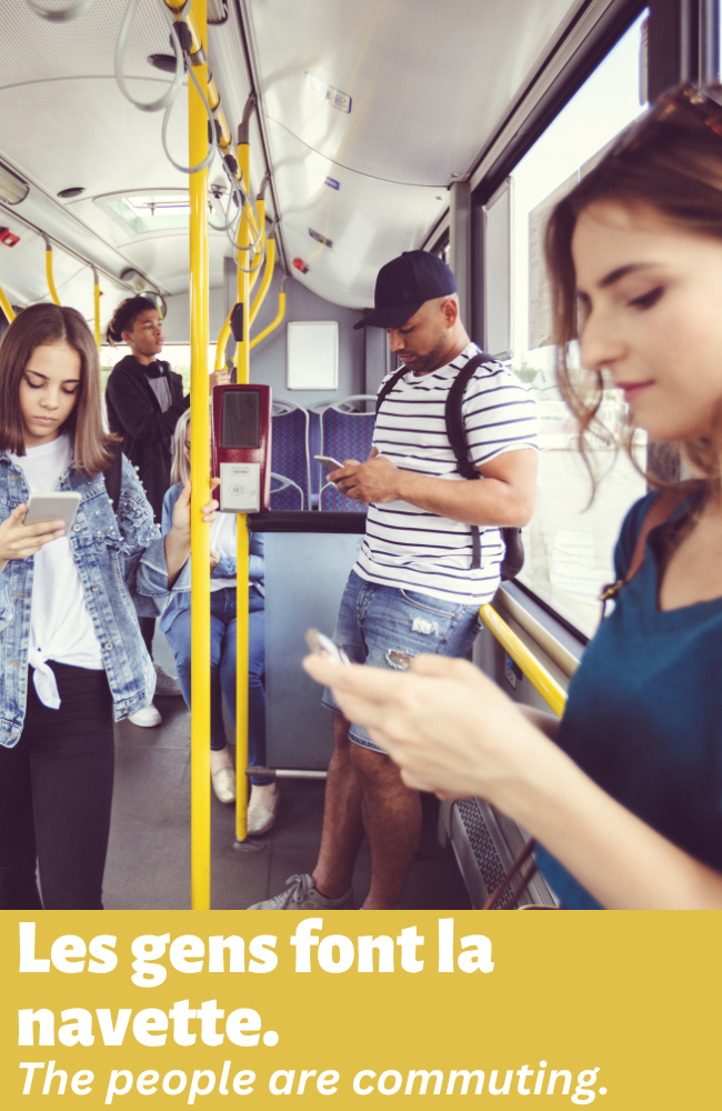 French daily routine example: Les gens font la navette (The people are commuting).