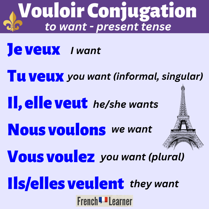 Vouloir (to want) conjugation in the present tense.