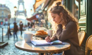 Student learning French at a Paris café in Paris — French language courses inspiration