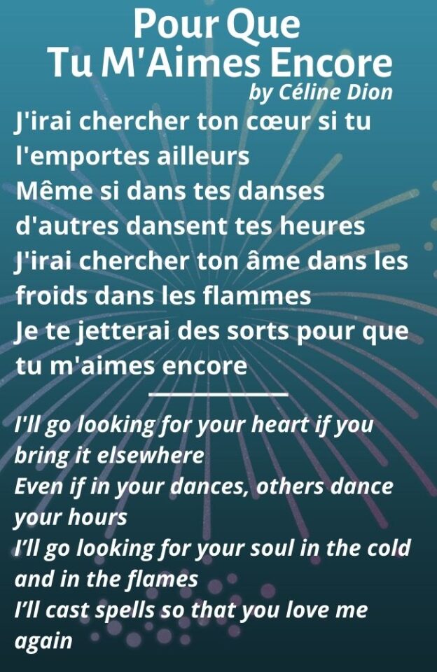 Pour que tu m'aimes encore French Lyrics & English Meaning