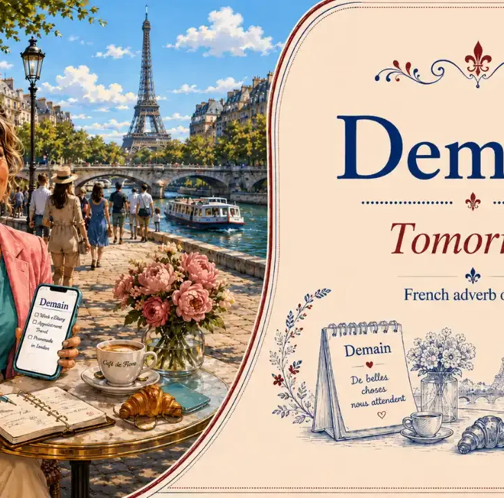 Demain &mdash; Meaning, pronunciation, examples with native audio