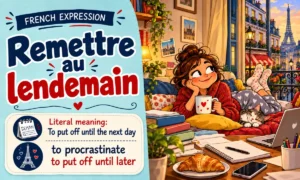 Remettre au lendemain – Literal meaning: To put off until the next day – Meaning: To procrastinate, to put off until later – French expression