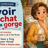 Avoir un chat dans la gorge &ndash; To have a frog in your throat, to have a hoarse voice &ndash; Literal meaning: To have a cat in the throat