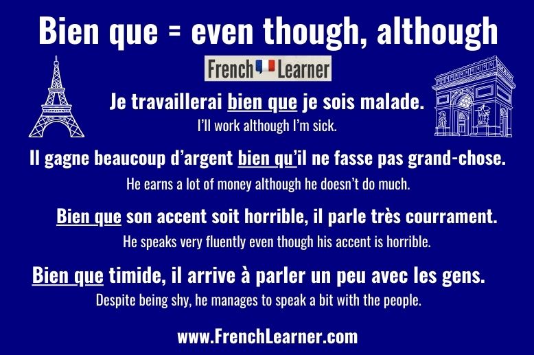 Sentences with bien que