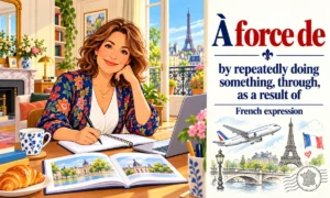 À force de – By repeatedly doing something, through, as a result of – French expression