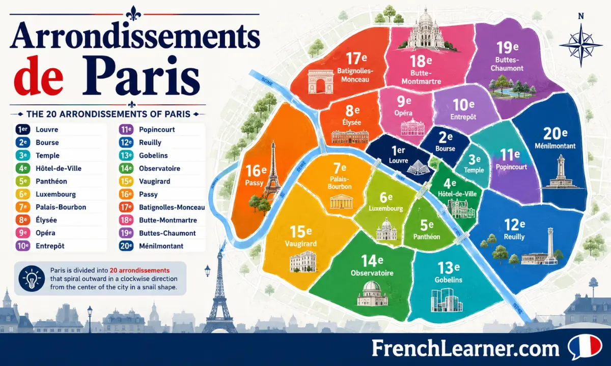 Arrondissements of Paris names and map
