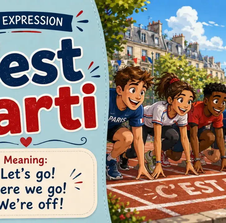 C&rsquo;est parti &mdash; Meaning, pronunciation and examples with native audio