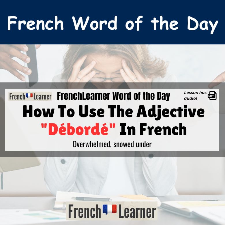 Débordé - French adjective meaning overwhelmed, snowed under.