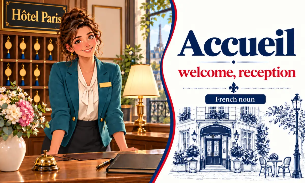 Accueil &ndash; Welcome, reception &ndash; French noun