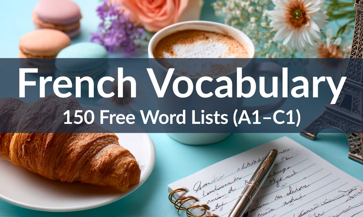 French vocabulary — 150 free word lists by topic and level, from beginner to advanced (A1–C1)