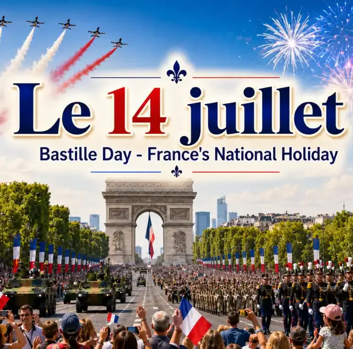 Le 14 juillet &mdash; Meaning, pronunciation, examples with native audio